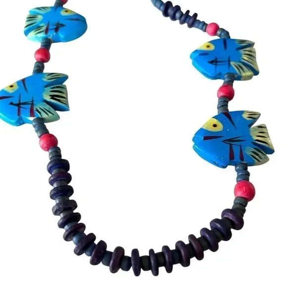 Vintage Wooden Fish Bead Necklace - Picture 4 of 5